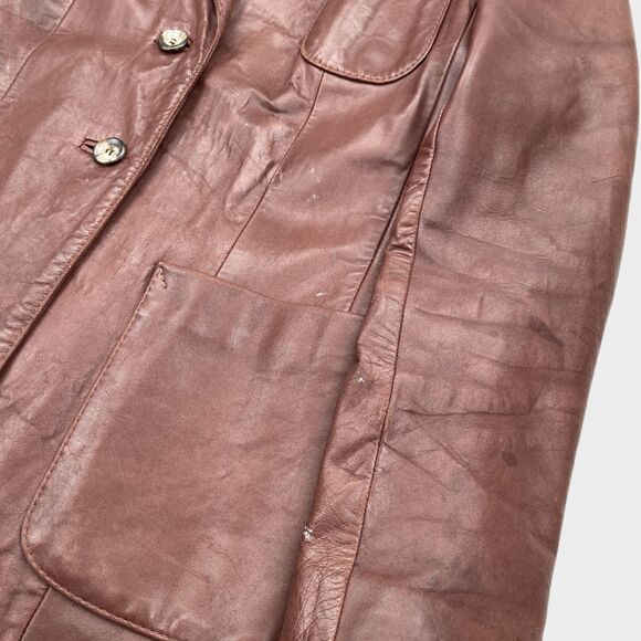 Amen Wardy Vintage Single Breasted Leather Jacket Brown Women's Small/Medium - Picture 5 of 13